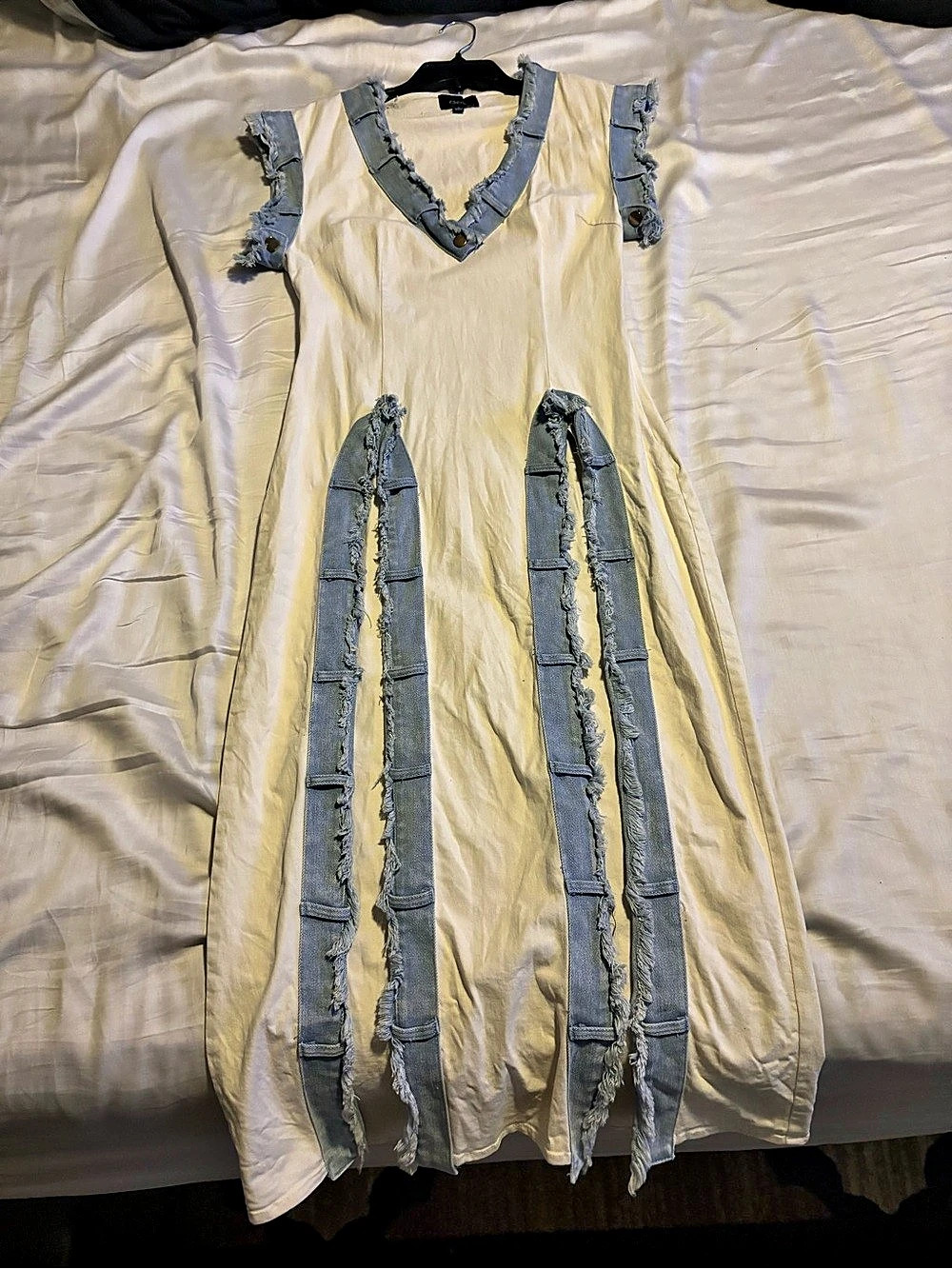 Yellow & Blue Distressed Panel Mini Dress